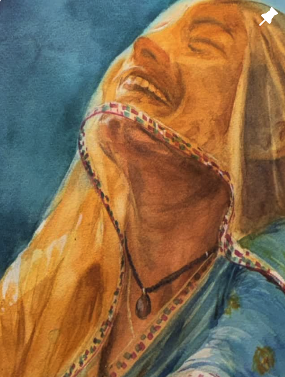 Watercolour tiger, detail of the head